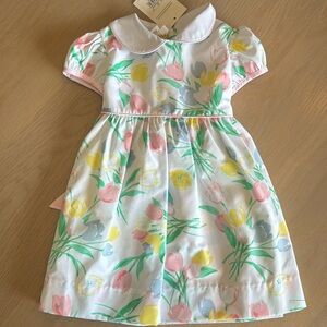 Cindy Lou Sash Dress - Broadcloth Elizabethtown Tulips/Palm Beach Pink